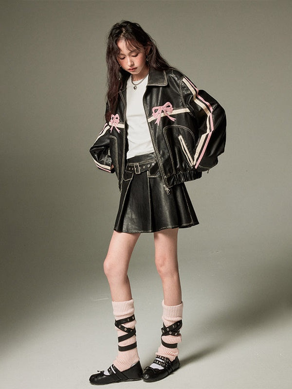 Pleated Leather Skirt
