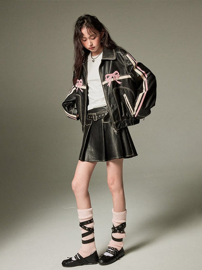 Pleated Leather Skirt