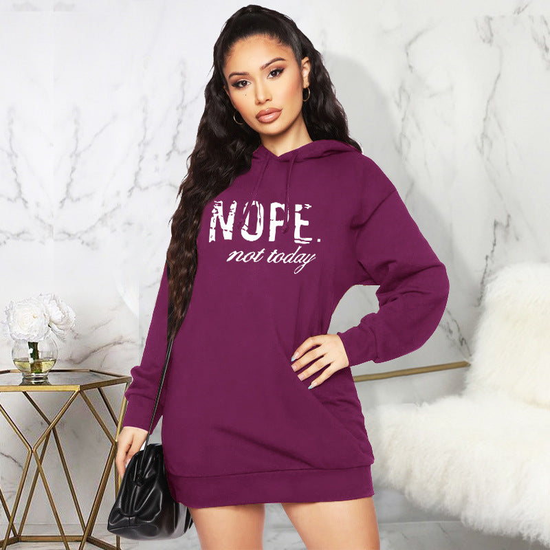 Sweater Autumn Winter Nope Printed Hooded Mid Length Top Short