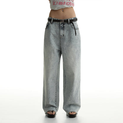 Denim Shorts & Jeans Set With Faded Raw Edges