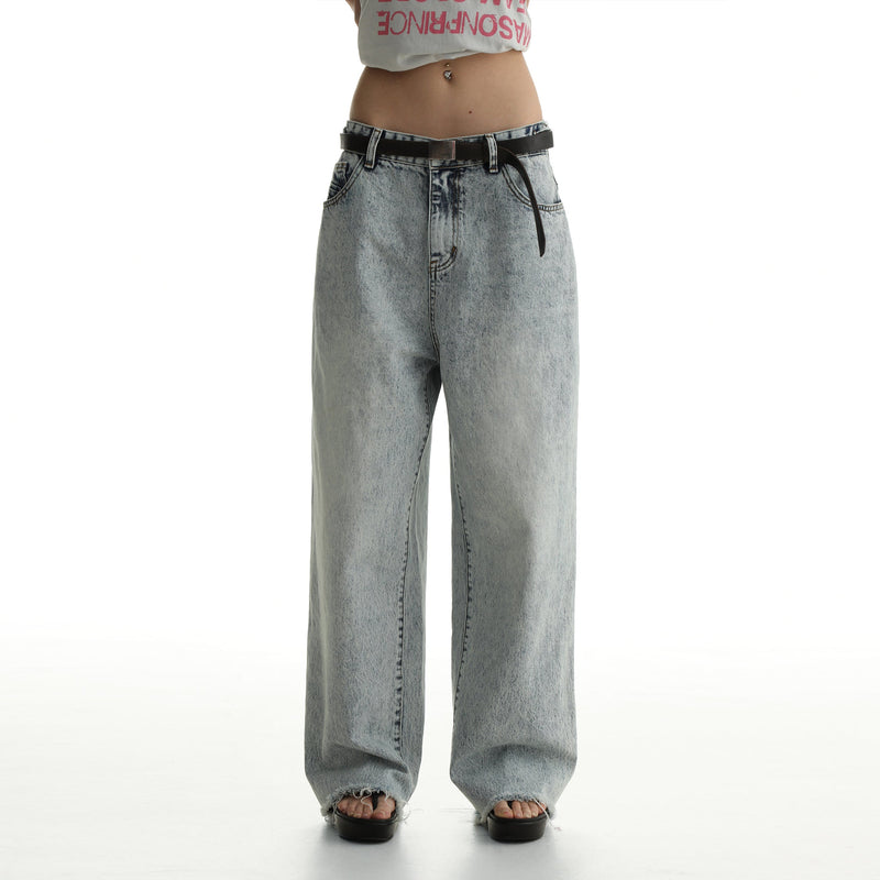 Denim Shorts & Jeans Set With Faded Raw Edges