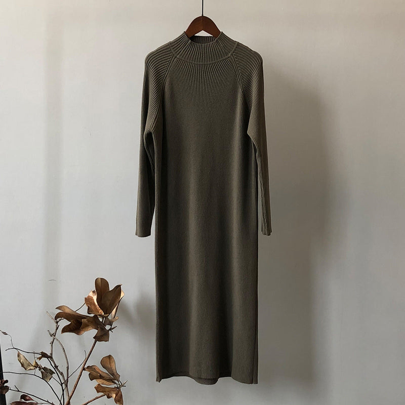 Knitted Dress Winter Half Turtleneck Bottoming Sweater Mid Length Overknee Dress