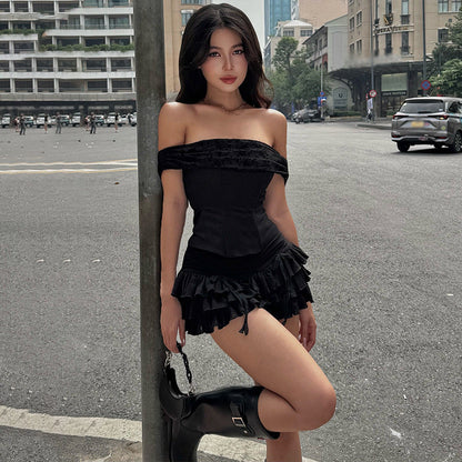 Bandeau Top Ruffle Mini Dress