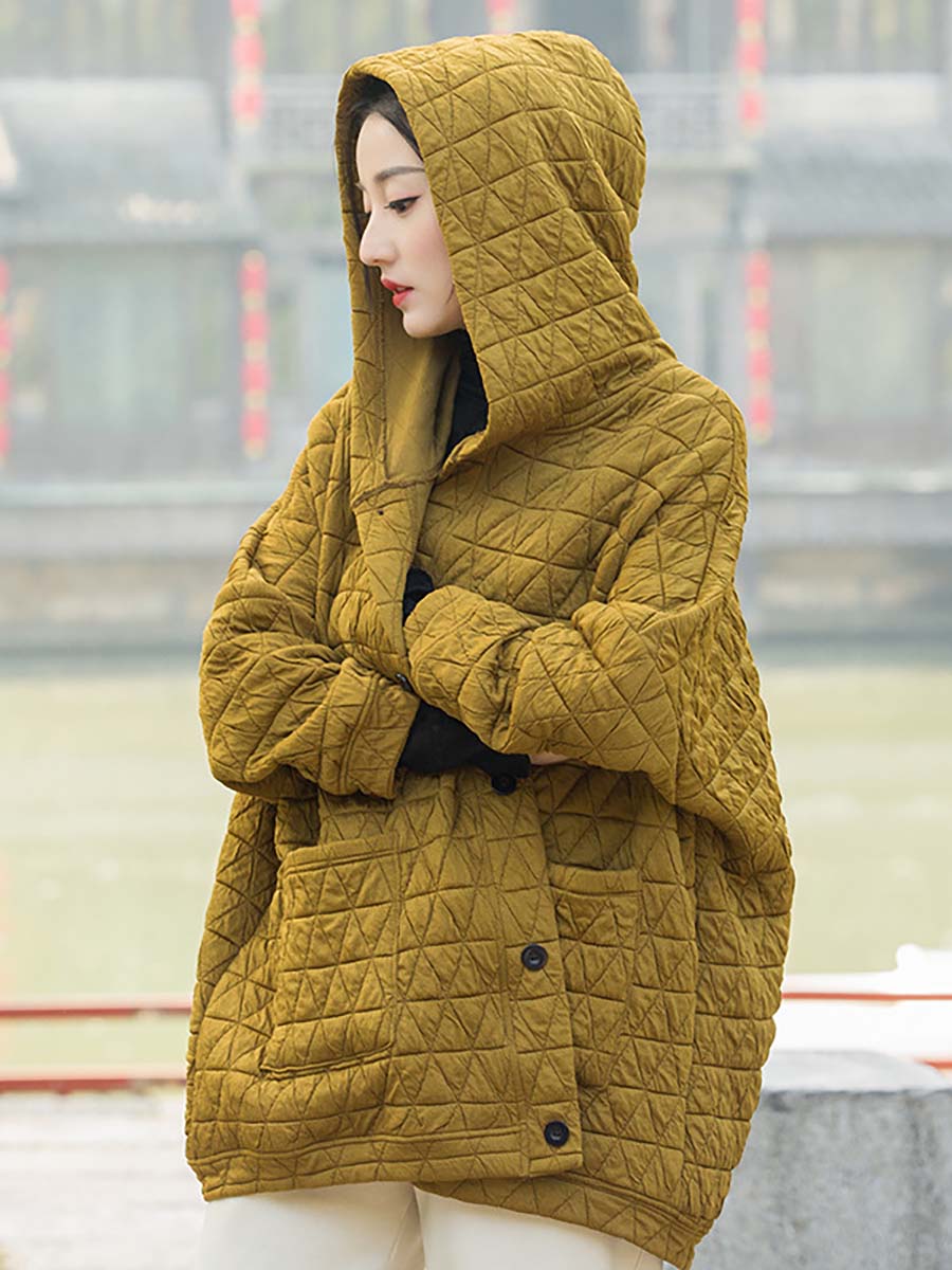 Winter Button Pocket Hooded Coat Cx062