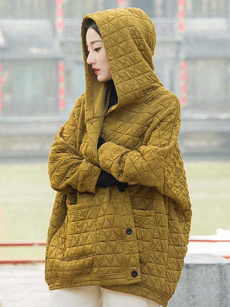 Winter Button Pocket Hooded Coat Cx062