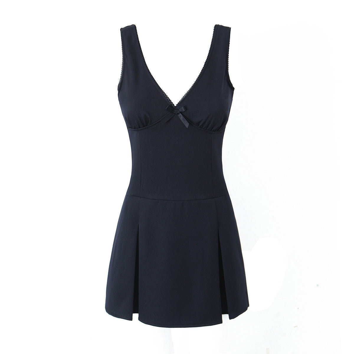 Kaliah Deep V-neck Bow Mini Dress