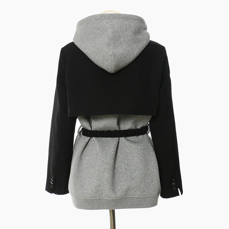 Splicing Contrast Colors False Two Piece Chain Can Be Cinched Hoodie Sweater Dress