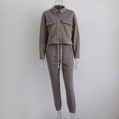 Autumn Winter Color Jacket Top Trousers Suit Long Sleeve Coat Sweatshirt Two Piece Set for