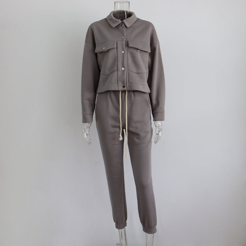 Autumn Winter Color Jacket Top Trousers Suit Long Sleeve Coat Sweatshirt Two Piece Set for