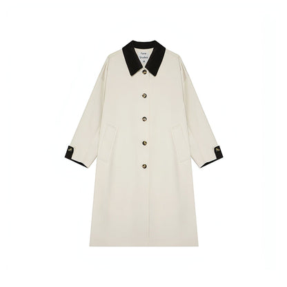 New Retro Color-block Long Trench Coat