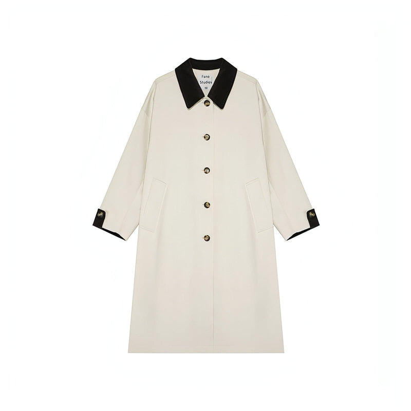 New Retro Color-block Long Trench Coat