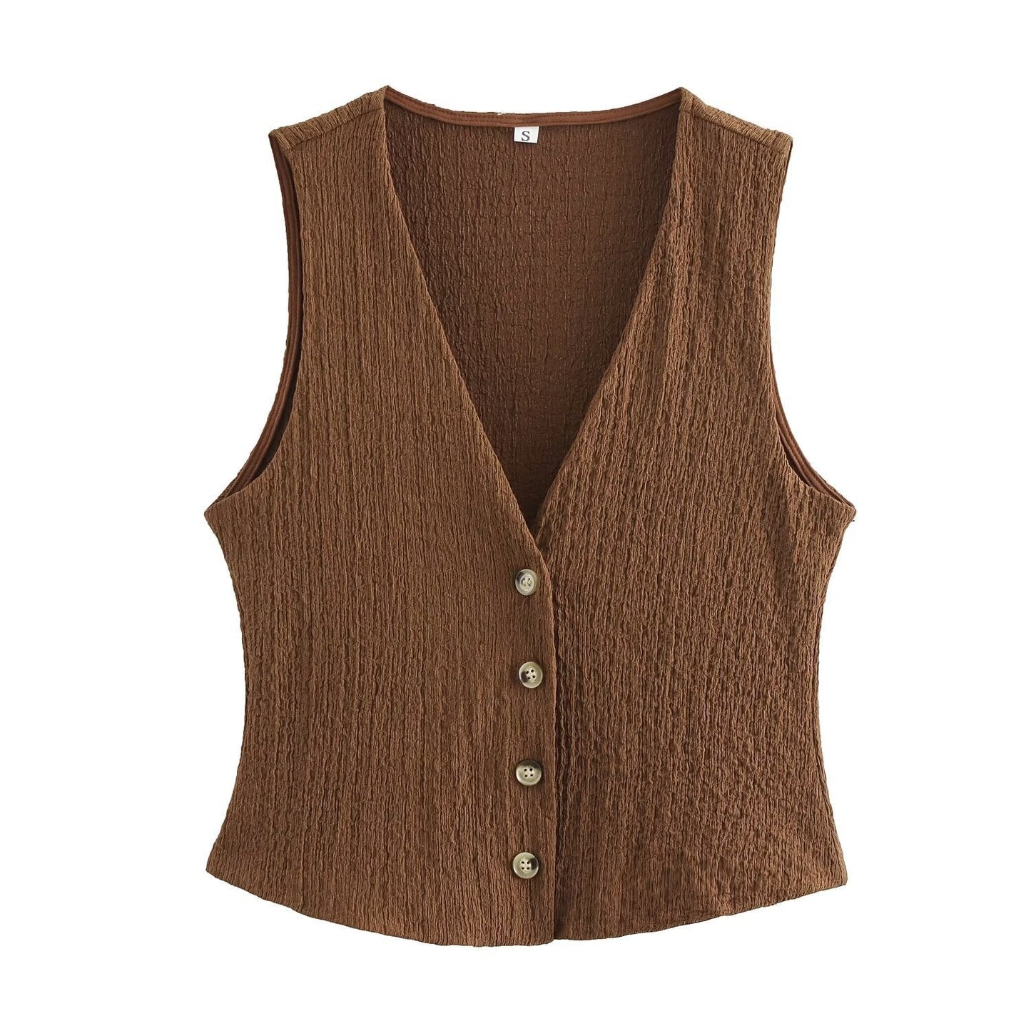 Texture Single Breasted Vest Jacket High Waist Straight Leg Pants Two Piece Sets