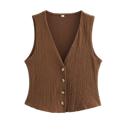 Texture Single Breasted Vest Jacket High Waist Straight Leg Pants Two Piece Sets