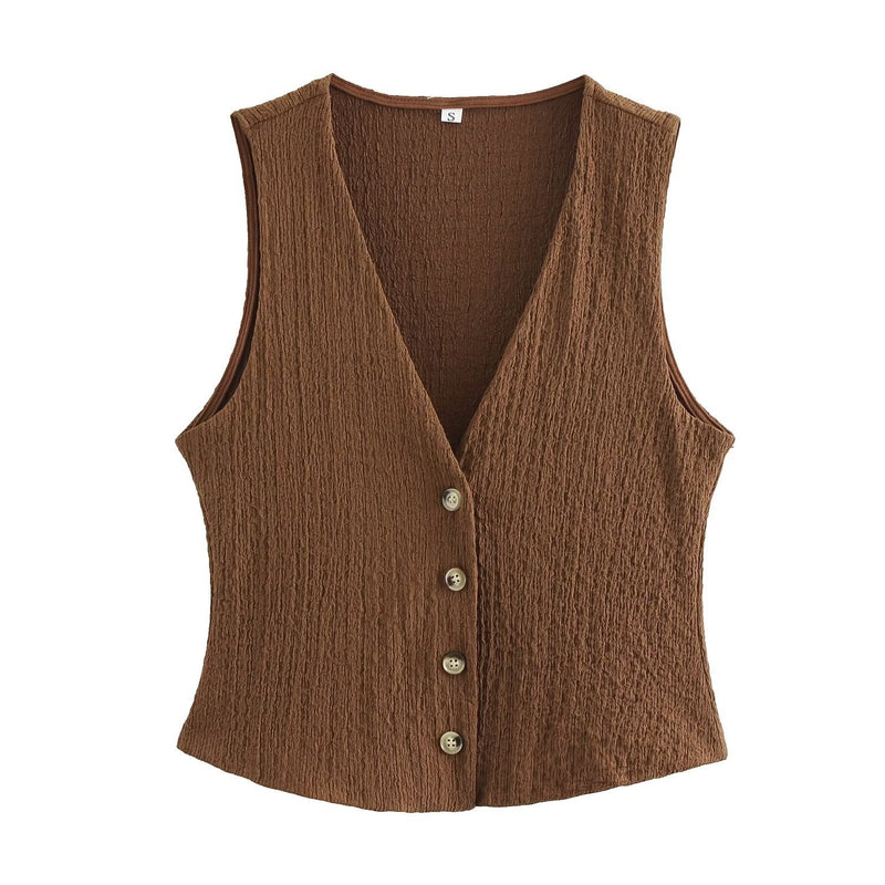 Texture Single Breasted Vest Jacket High Waist Straight Leg Pants Two Piece Sets