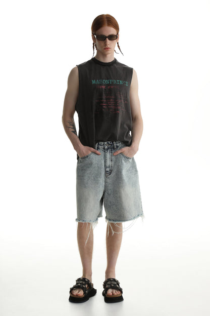Denim Shorts & Jeans Set With Faded Raw Edges