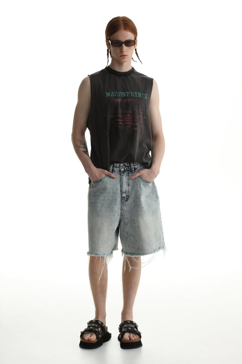 Denim Shorts & Jeans Set With Faded Raw Edges