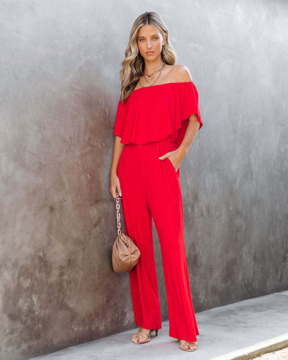 Spring Summer Clothing Off Shoulder Shoulder Baring Jumpsuit