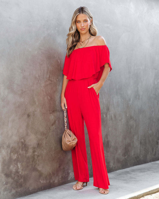 Spring Summer Clothing Off Shoulder Shoulder Baring Jumpsuit