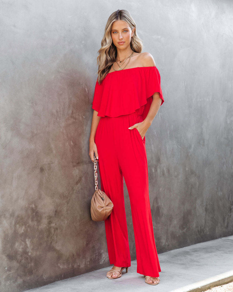 Spring Summer Clothing Off Shoulder Shoulder Baring Jumpsuit