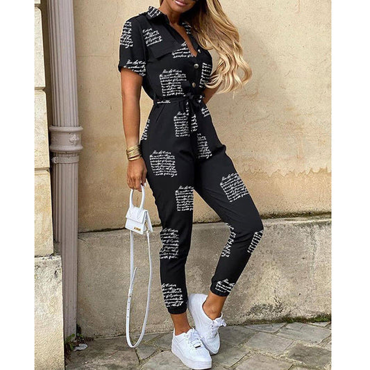 Clothing Trousers Collared Button Printed Belt Cargo Overalls