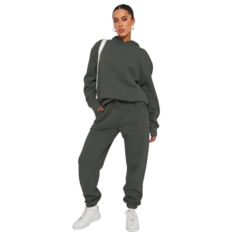 Autumn Winter Color Hooded Long Sleeve Sweater Clothing Trousers Suit