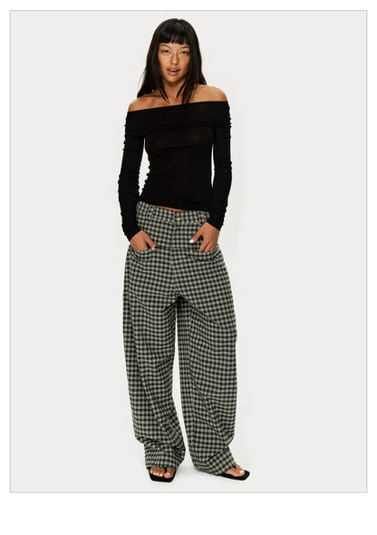 Grey and Black Checkered Loose Pants