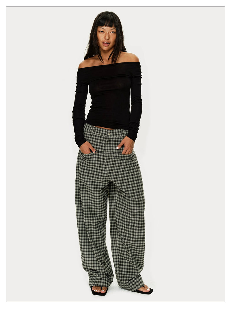 Grey and Black Checkered Loose Pants