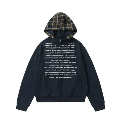 Oversized Text Print Zip-up Sweatshirt