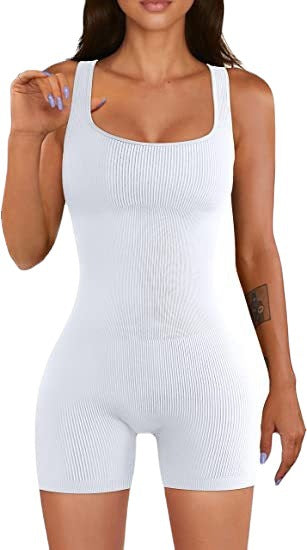 Yoga Jumpsuit Workout Ribbed Square Collar Sleeveless Sports Jumpsuit