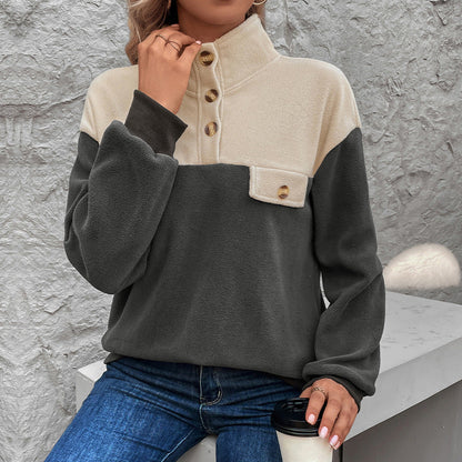 Autumn Winter Sweatshirt Stand Collar Long Sleeve Polar Fleece Multicolor Hoodie