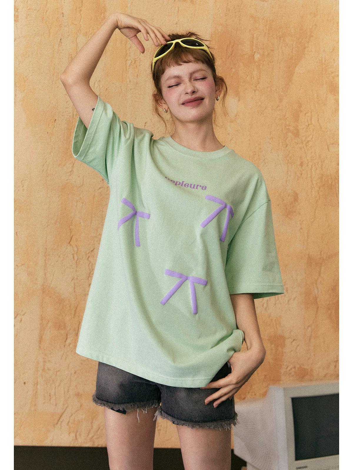 Ezek Neplaura Bow Print Oversized T-shirt - Graphic Tee