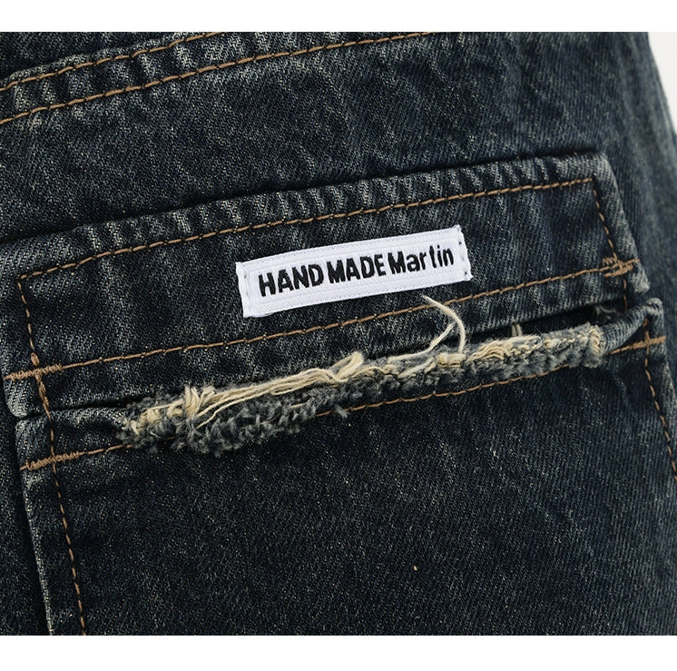 High Street Deep Blue Wide-leg Denim Pants
