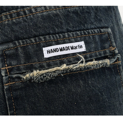 High Street Deep Blue Wide-leg Denim Pants