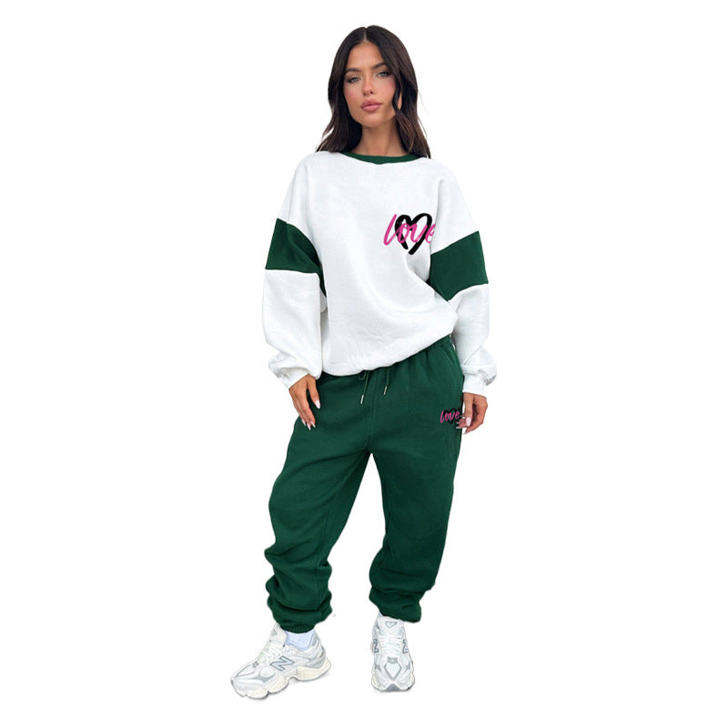 Autumn Winter Peach Heart Multicolor Printing Sweaters Clothing Trousers Set