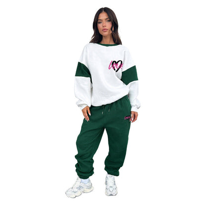 Autumn Winter Peach Heart Multicolor Printing Sweaters Clothing Trousers Set