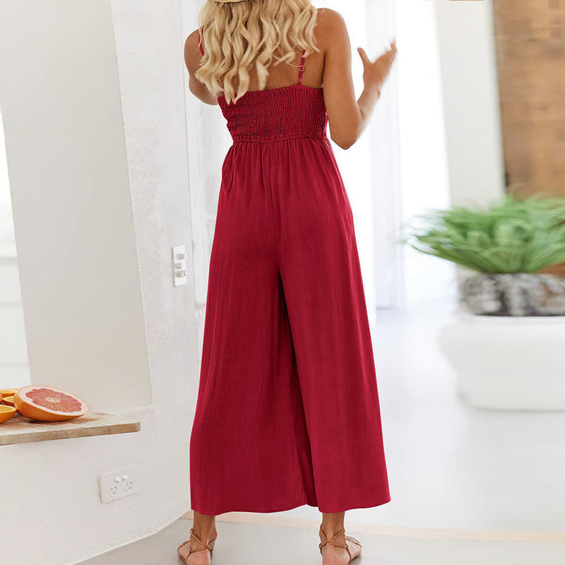 Summer Color Suspender Trousers Waist Trimming Spaghetti Straps Long Wide Leg Pants Jumpsuit