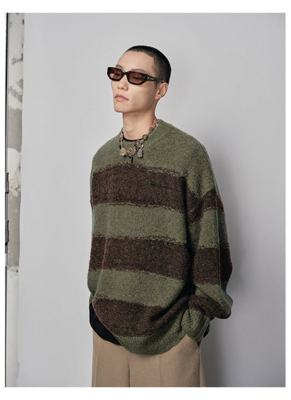 Irregular Wide-striped Oversized Round Neck Sweater