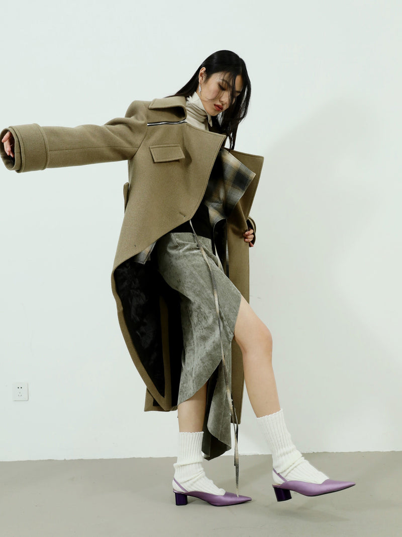 Asymmetric Woolen Coat With Faux Layered Look