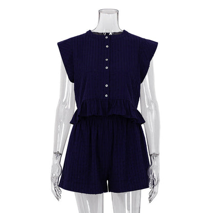��moq-5 Packs�� Summer Jacquard Short Sleeve Sense of Design Shirt Office Shorts Set for