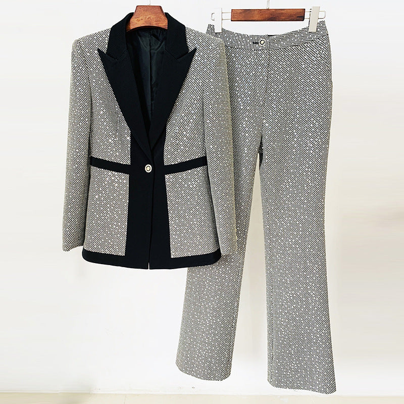 Sequ Small Plaid Colorblock Work Pant Two Piece Set