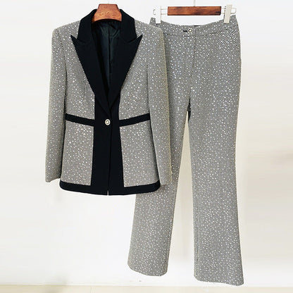 Sequ Small Plaid Colorblock Work Pant Two Piece Set