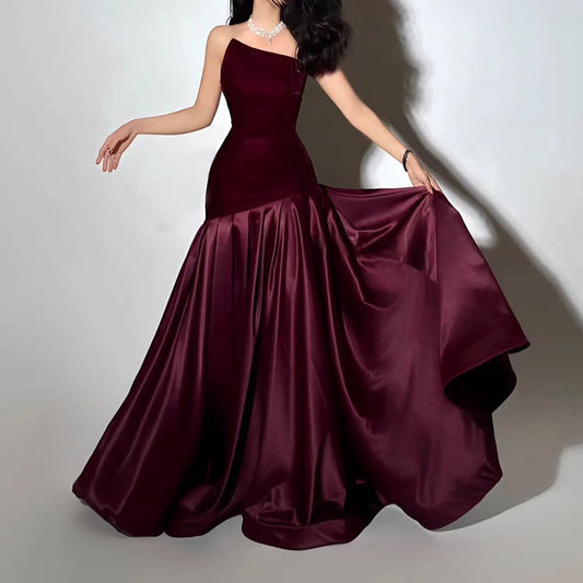 Socialite Tube Top Dress Maxi Dress Early Spring Irregular Asymmetric Stitching Design Maxi Dress