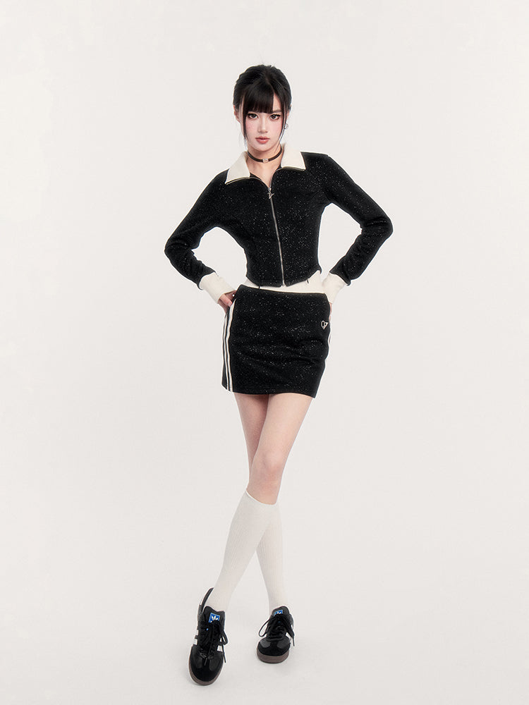 Sporty Zip Jacket/slim Skirt