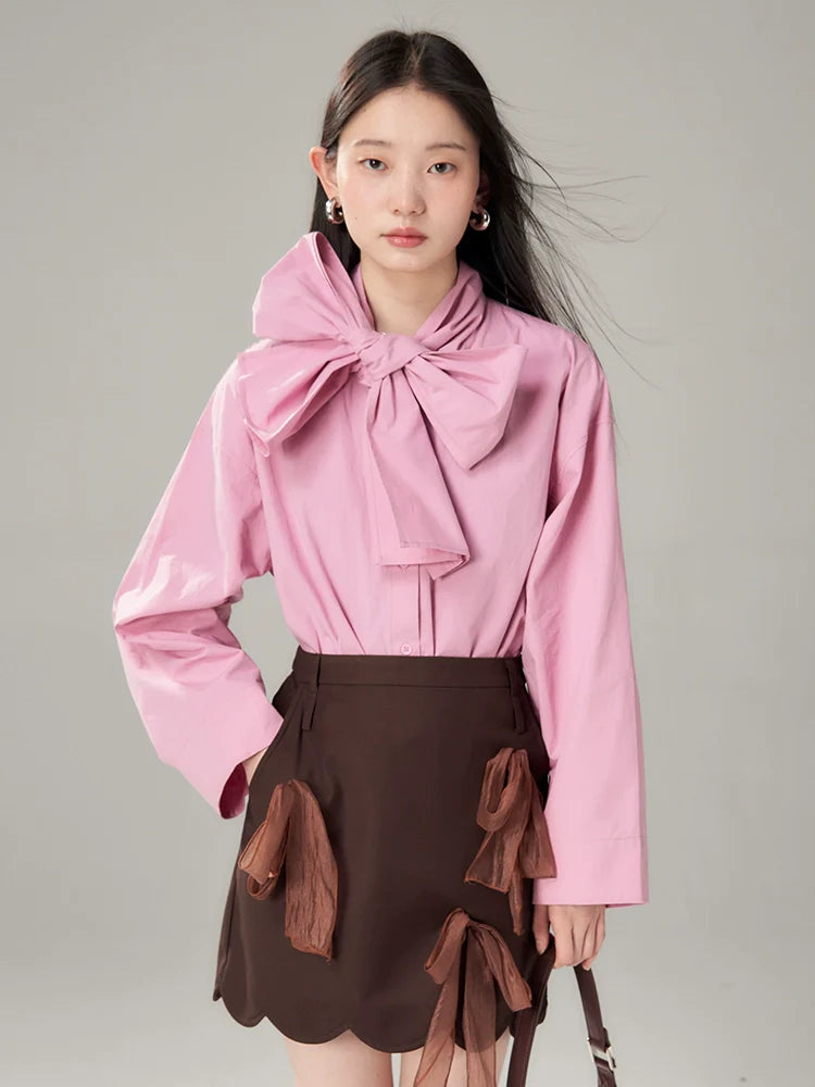 Brown Scalloped Skirt With Sheer Bow Detail
