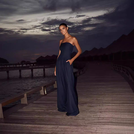 Backless Slim Fit Smocking Jumpsuit