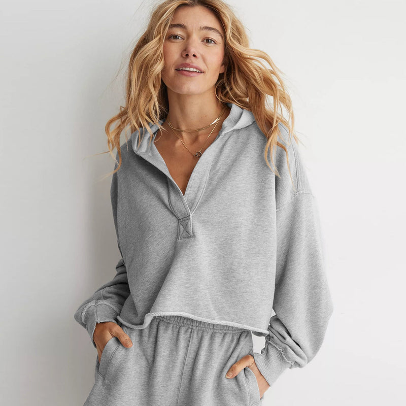 Loose Brand Hooded Sweatshirt Spring Autumn Clothing V Neck Top Pullover Long Sleeved Shirt