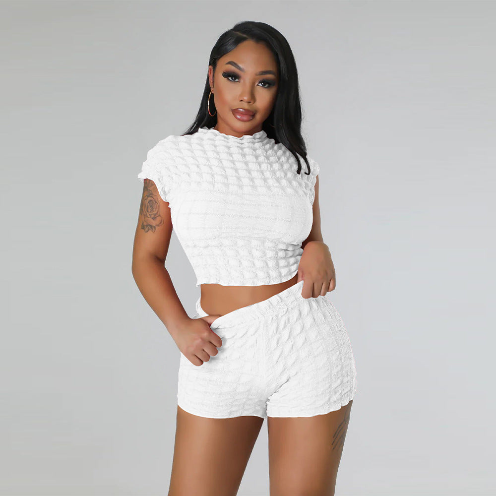 Clothing Popular Sleeveless Cropped Shorts Popcorn Bubble Two Piece Set