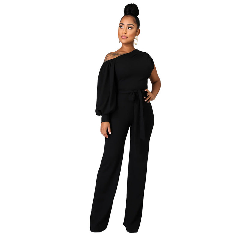 Wear Color One-shoulder Wide Leg Jumpsuit