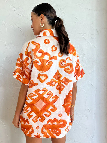 Summer Printed Shorts Collared Loose Shirt Set Amplified Craft