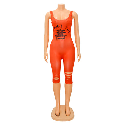 Summer Clothing Sports Printed Hollow-out Ripped for Romper